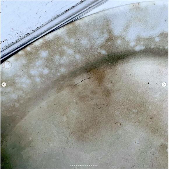 Antique Large Ironstone Platter Stained Crazed Toasty Flea Bites Cottage Core - Picture 5 of 10